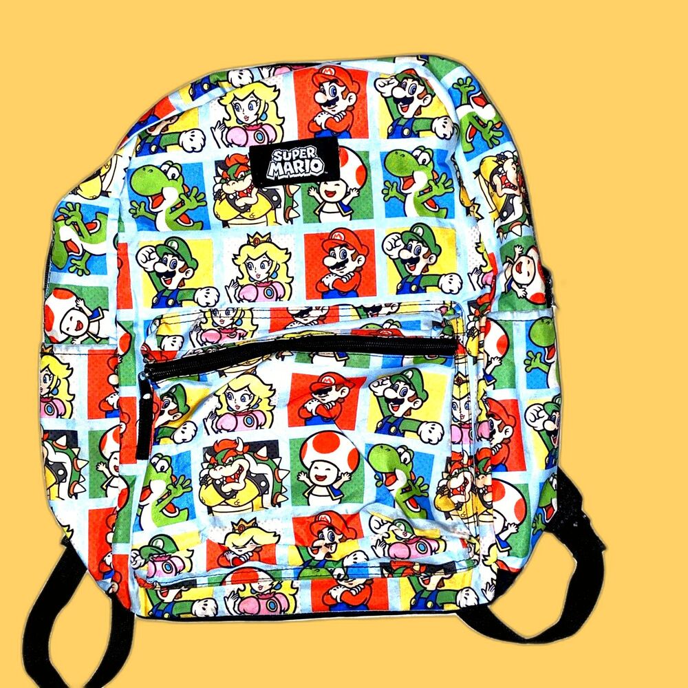 Nintendo Super Mario Bros 17" Backpack All Over Character Luigi Yoshi Bowser